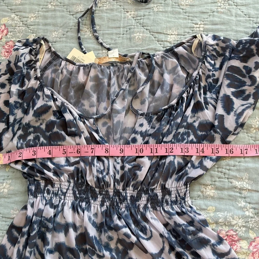 NWT Boston Proper Blocked Floral Top Blouse Tie Front Size XS - Picture 8 of 10